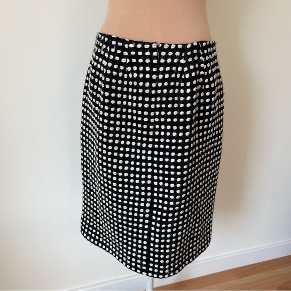 Edward Achour Paris Black White Knit Dot Wool Below The Knee Pencil Skirt Size 6 - Picture 3 of 9